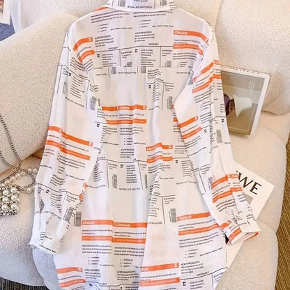 Women'S Plus Size American Letter Print Shirt - Oversized Casual Long Sleeve Top