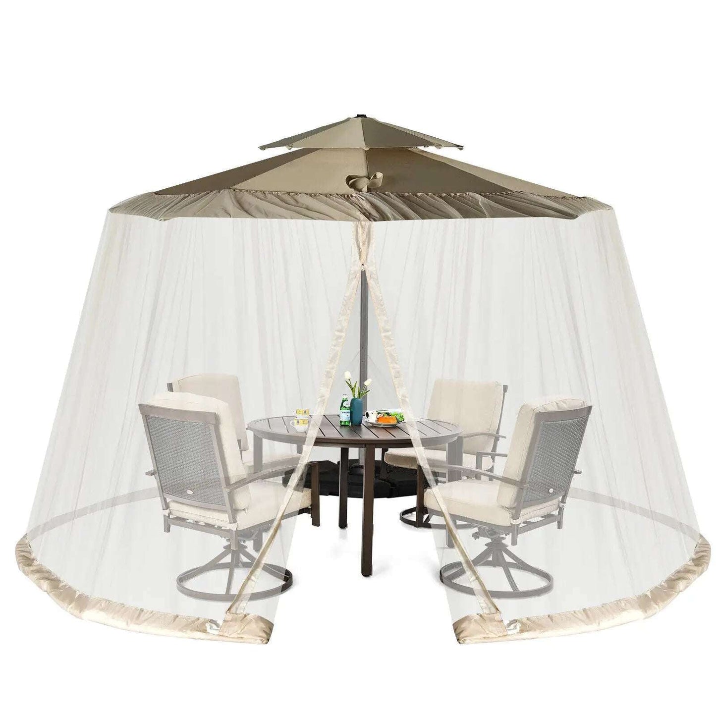 Patiojoy 8-12 Ft Patio Umbrella Table Mesh Screen Cover Mosquito Bug Insect Netting Beige