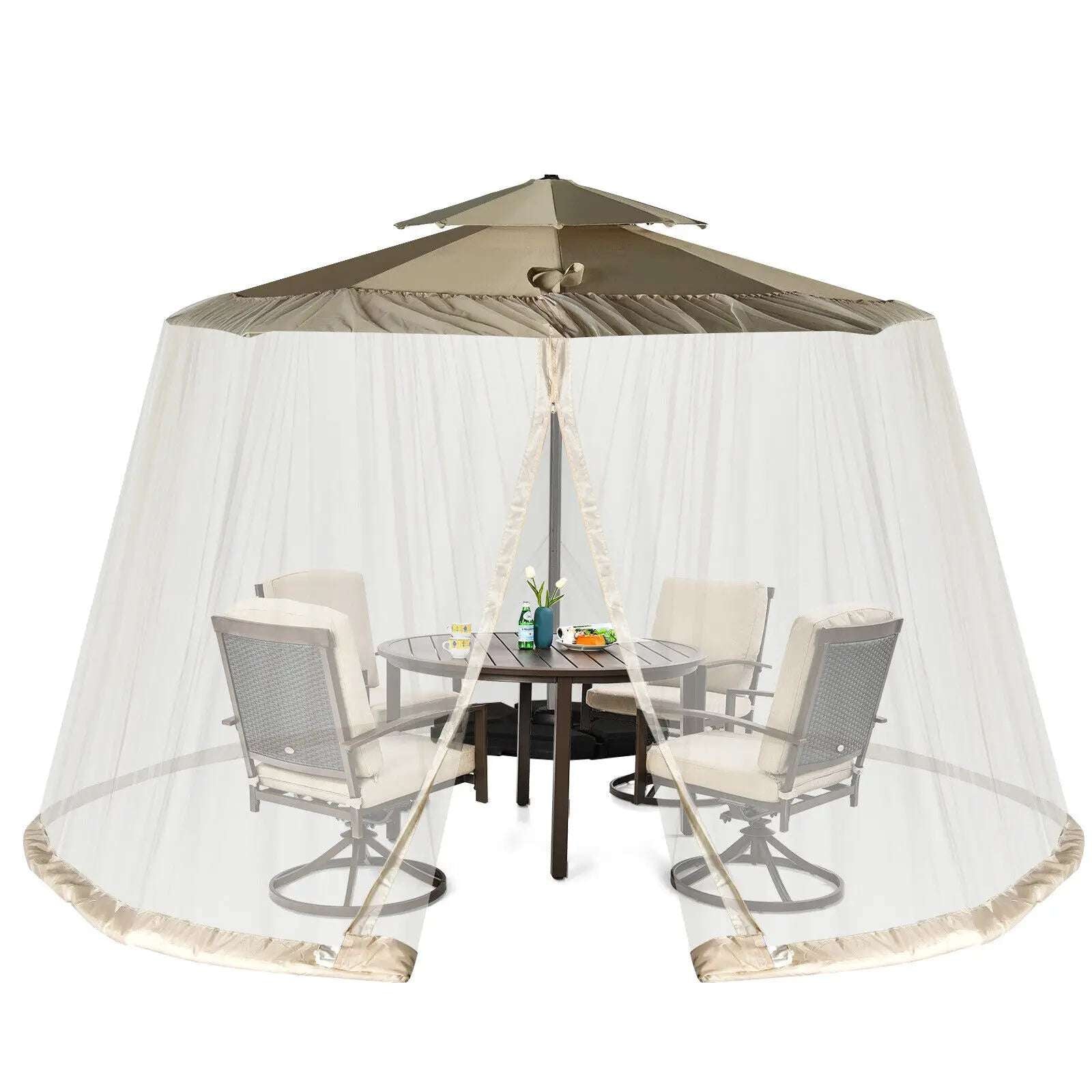 Patiojoy 8-12 Ft Patio Umbrella Table Mesh Screen Cover Mosquito Bug Insect Netting Beige