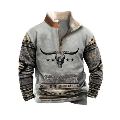 Men's Full-Zip Knit Sweatshirt — Turn-Down Collar, Casual Everyday Wear, Sizes S–XXXL