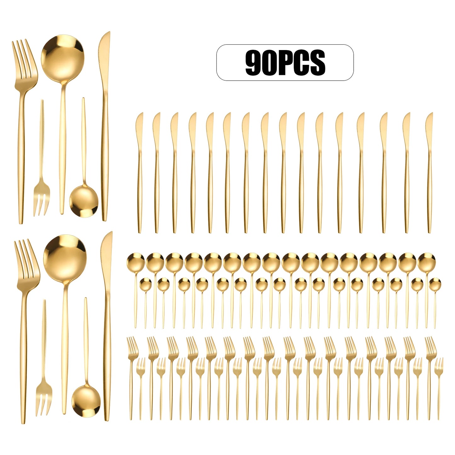 90Pcs Gold Stainless Steel Silverware - Heavy Duty Cutlery, 420 Stainless Steel Tableware Set For Wedding, Buffets, Restaurants