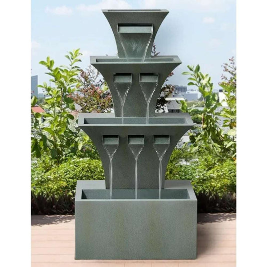 39.3-" high outdoor fountain, backyard porch balcony decoration, multi-layered modern floor standing fountain