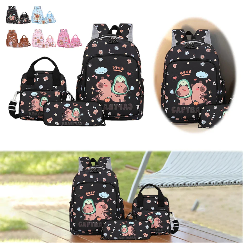 3Pcs Gorgeous Backpack with Pencil Case & Shoulder Bag Stylish Capybara Rucksack Large Capacity Casual Nylon Bookbag Travel Backpack