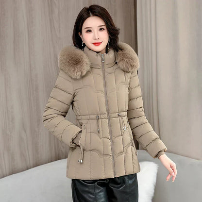 Winter 2025 New Down Jacket Women'S Parkas Fashion -Quality Warm Cotton Padded Coat Ladies Short Overcoat Hooded Overwear Tops