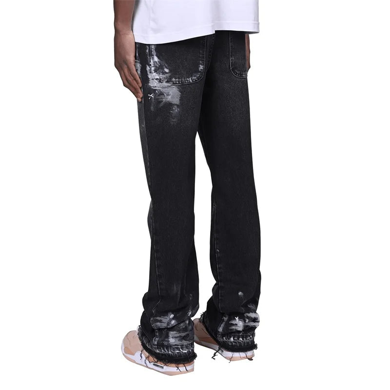 Men Vintage Distressed Denim Jeans with Pockets Suitable for Casual Streetwear and Night Out Parties