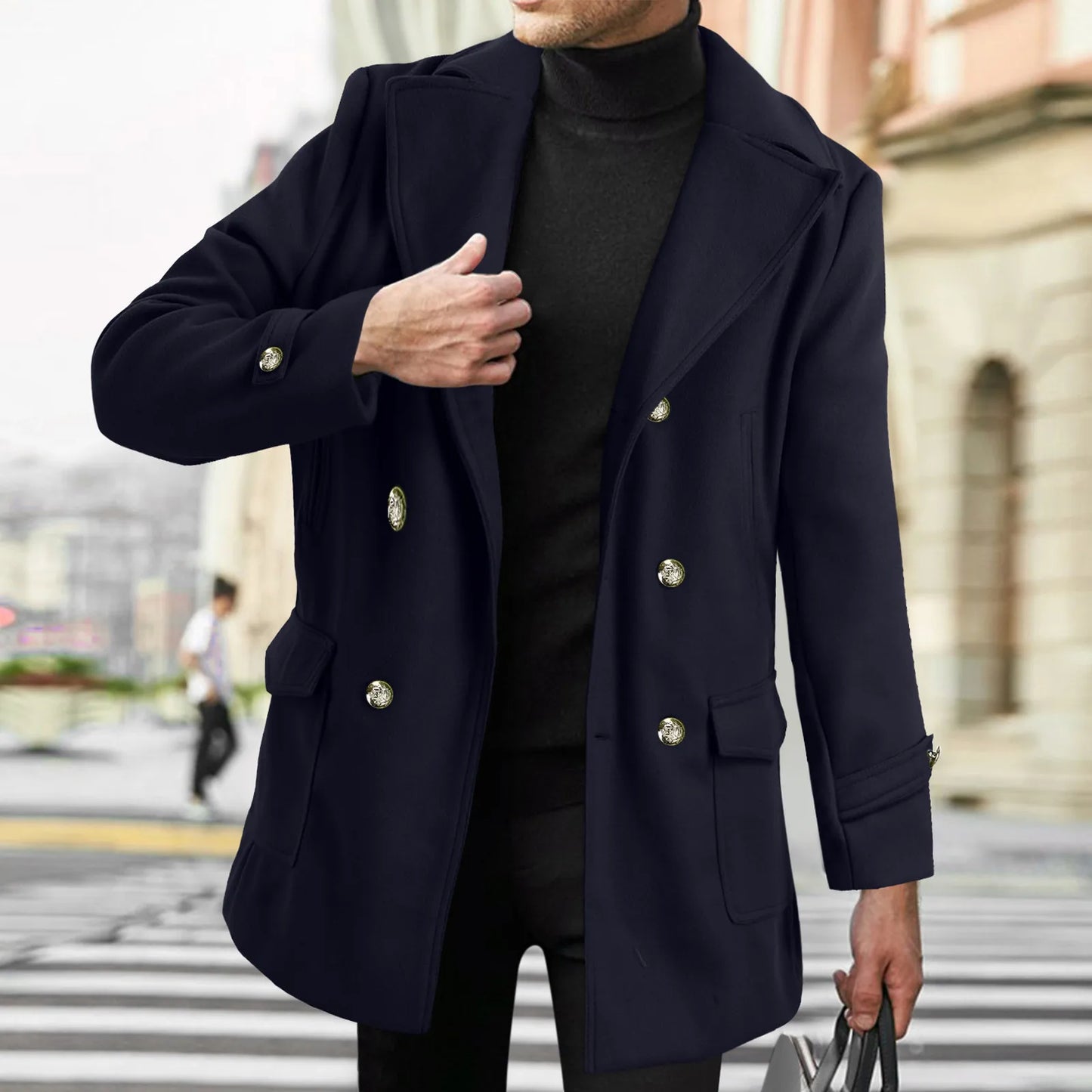 Unisex Long Wool Coat Trend Fashion Double-Breasted Elegant Vintage Thicken Sheepskin Jacket Men's Flannel Coat