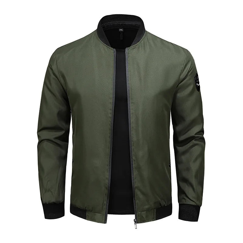 Men's Versatile Stand Up Collar Solid Color Baseball Jacket, Fashionab