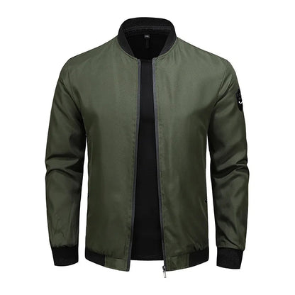 Men's Versatile Stand Up Collar Solid Color Baseball Jacket, Fashionab