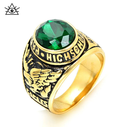 European And American Popular New Hand Jewelry Eagle Men Military Ring Multi-Color Sapphire Titanium Steel Ring