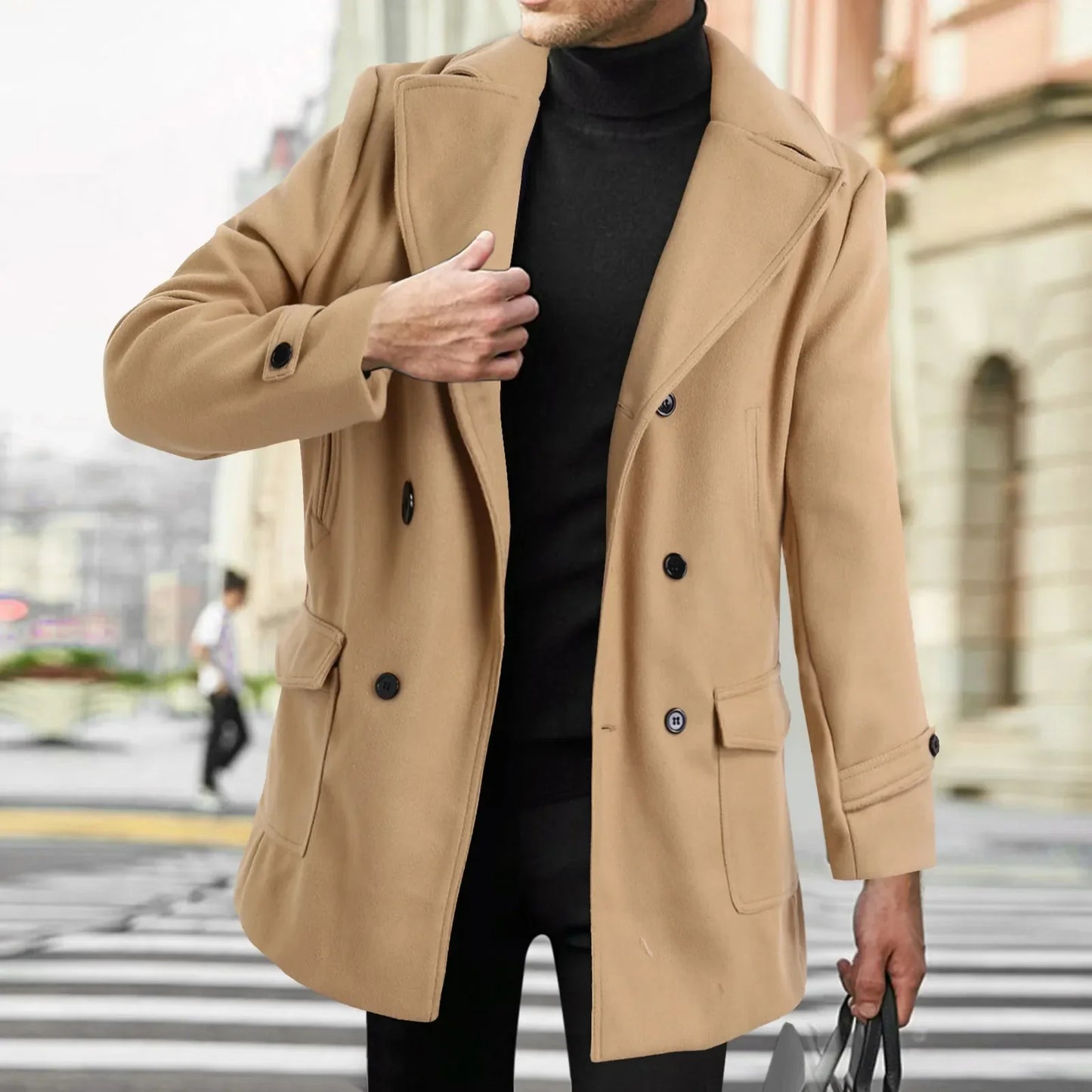 Unisex Long Wool Coat Trend Fashion Double-Breasted Elegant Vintage Thicken Sheepskin Jacket Men's Flannel Coat