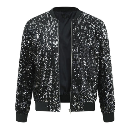 Flip Striped Sequin Flying Jacket “ Unisex Hooded Outdoor Jacket, Long Sleeve With Pockets