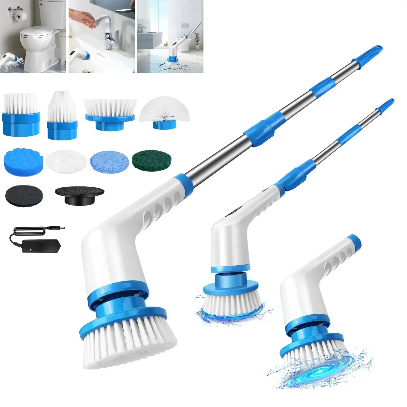 Electric Spin Scrubber Cordless Power Shower Scrubber Cordless Cleaning Brush with 9 Brush Heads for Bathroom Tub Tile Floor