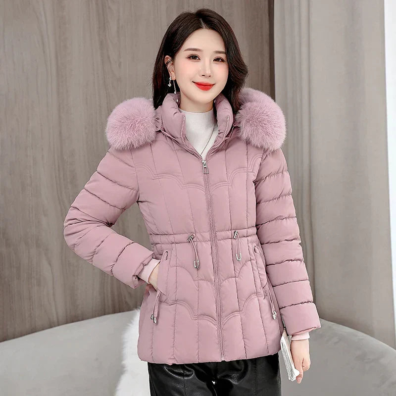 Winter 2025 New Down Jacket Women'S Parkas Fashion -Quality Warm Cotton Padded Coat Ladies Short Overcoat Hooded Overwear Tops
