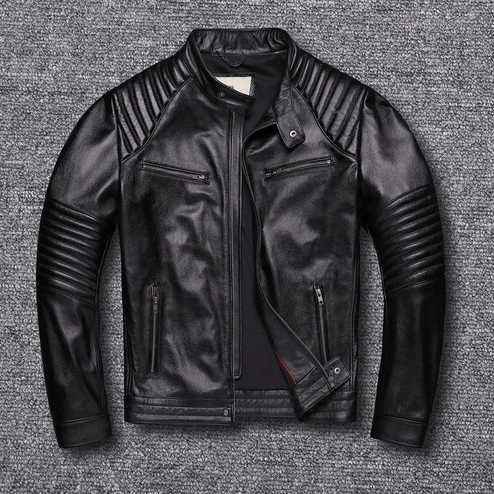 New Leather Jacket Top Layer 100% Cowhide Leather Clothes Men's Stand Collar Motorcycle Clothes  Autumn Winter Plus Size