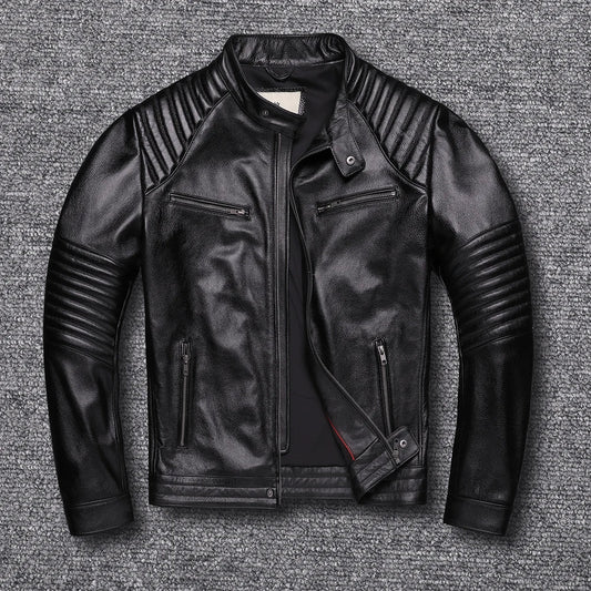 New Leather Jacket Top Layer 100% Cowhide Leather Clothes Men's Stand Collar Motorcycle Clothes  Autumn Winter Plus Size