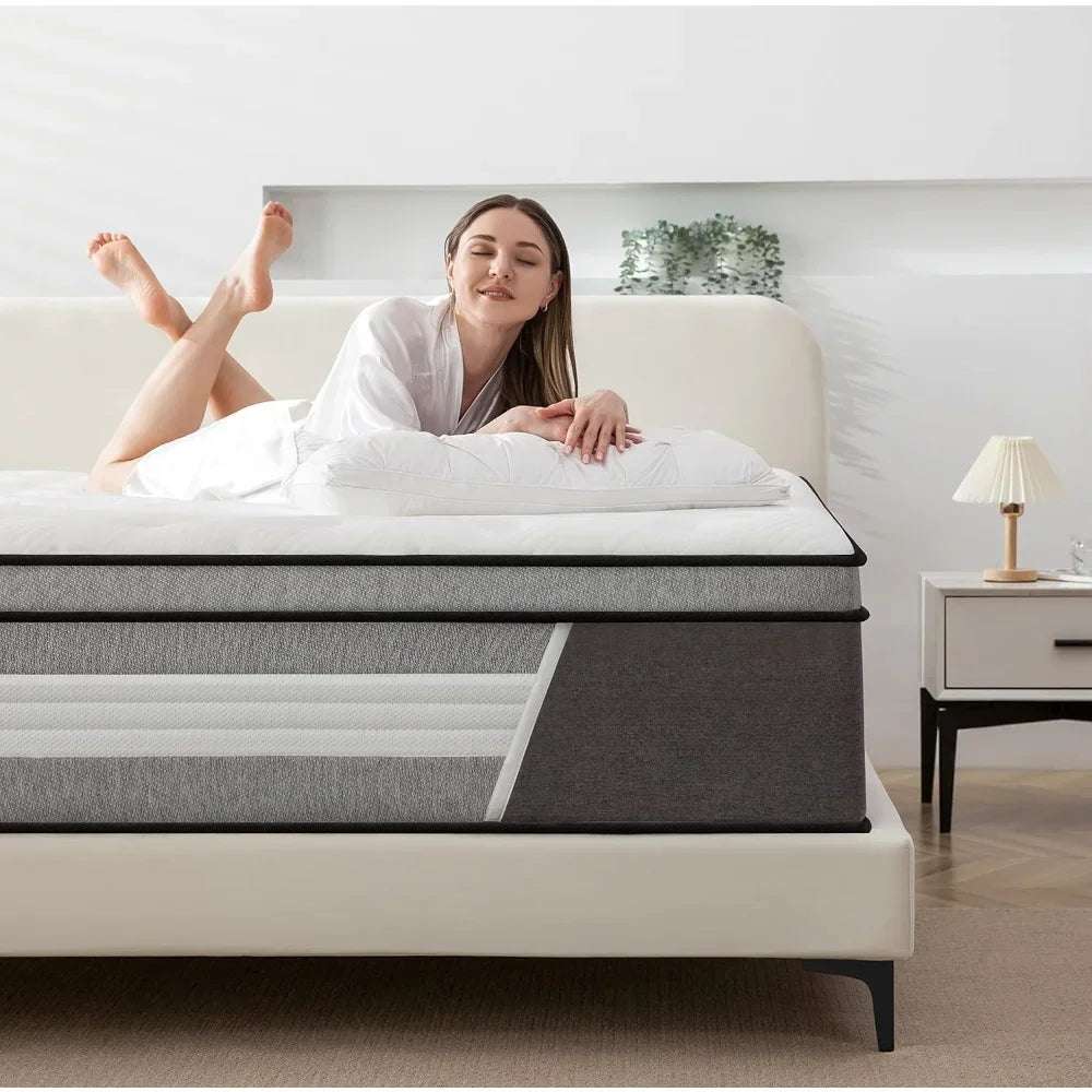 Queen Mattress, 14" Innerspring Hybrid Mattress in A Box with Gel Memory Foam, Wrapped Encased Coil Pocket Spring Mattress