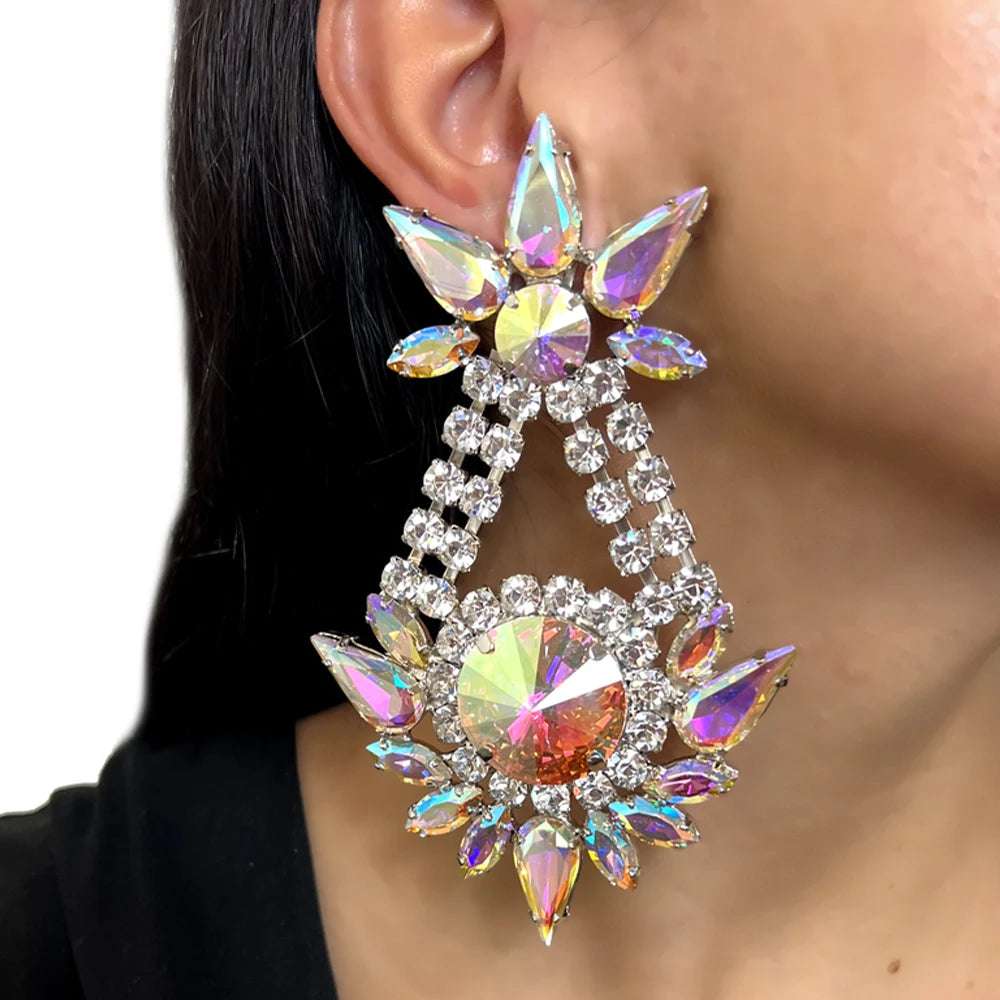 Ab Colorful Geometric Crystal Earrings Unique For Ladies Vintage Party Fashion Statemen'St Accessories Jewelry Decor Girls Y2K