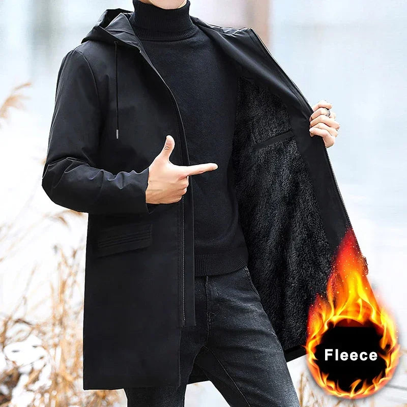 2024 New Plus Size Men'S Winter Warm Jacket Fleece Parka Coat Black Ho