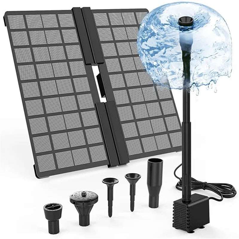 10W Outdoor Solar Water Pump, Collapsible Solar Fountain Pump with 4 Nozzles, DIY Water Functional Solar Pond Pump for Garden, B