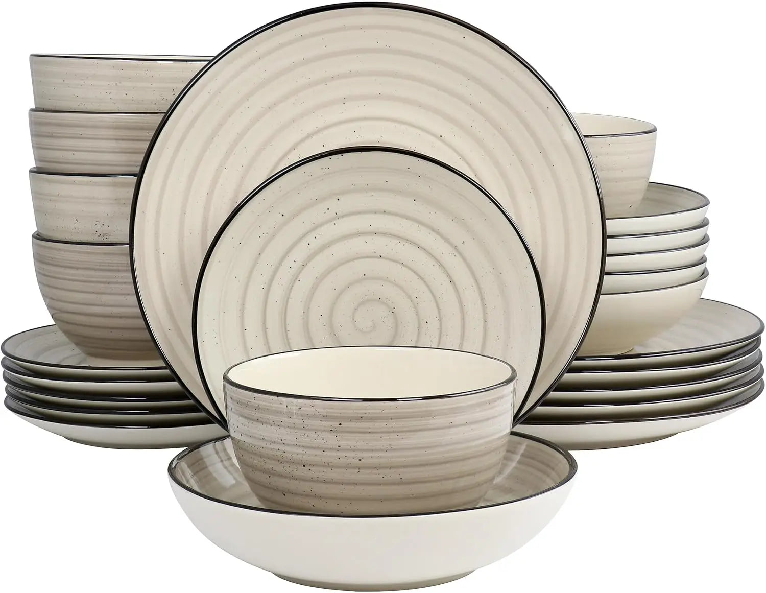 24-Piece Stoneware Dinnerware Set In Cream, Durable And Elegant For Everyday Dining