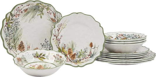 Winter Forest 12 Pc Dinnerware Set, Service For 4