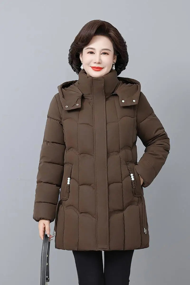 Women Winter Thickened Jackets Down Cotton Parkas Hooded Quilted Long Pockets coat Middle aged Female Overcoat