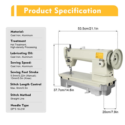 Heavy Duty Sewing Machine, 3000Spm High Speed, Double Thread Industrial Lockstitch For Thick Fabrics Leather Canvas