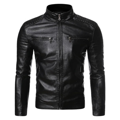 Spring and Autumn Men's standing collar multi pocket leather jacket PU leather work clothes outdoor motorcycle riding clothes