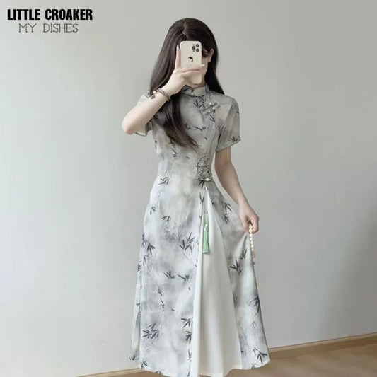 Modern Ao Dai Vietnam Traditional Clothes Qipao Dress Women Young Lady Vintage Cheongsam Dress Improvement