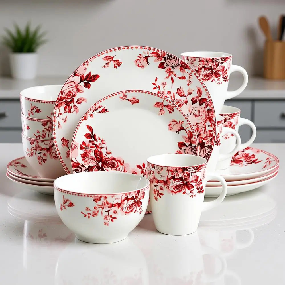16-Piece Stoneware Dinner Set, Service For 4, Red