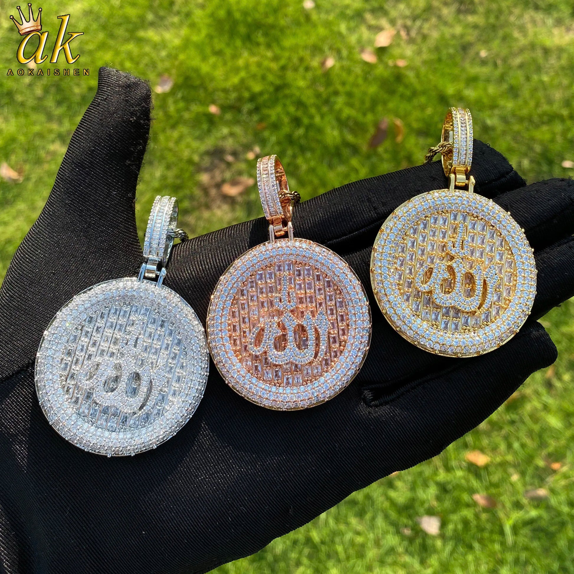 Aokaishen Muslim God Allah Pendant For Women'S Necklace Religious Iced Out Cubic Zirconia Hip Hop Jewelry