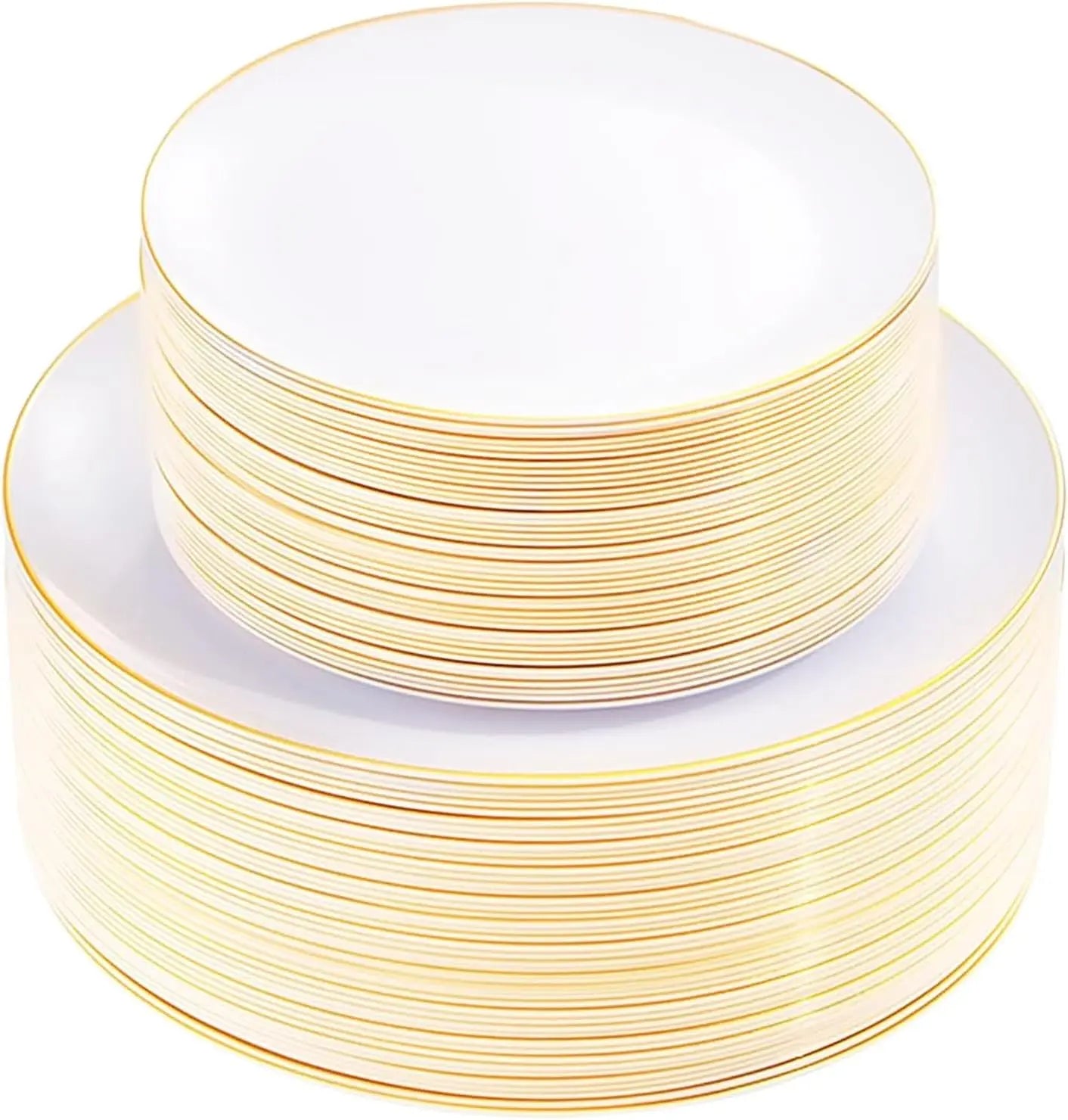 100Pcs White Disposable Plates With Gold Rim For Christmas Party And Wedding, Includes 50 Dinner And 50 Dessert/Salad Plates