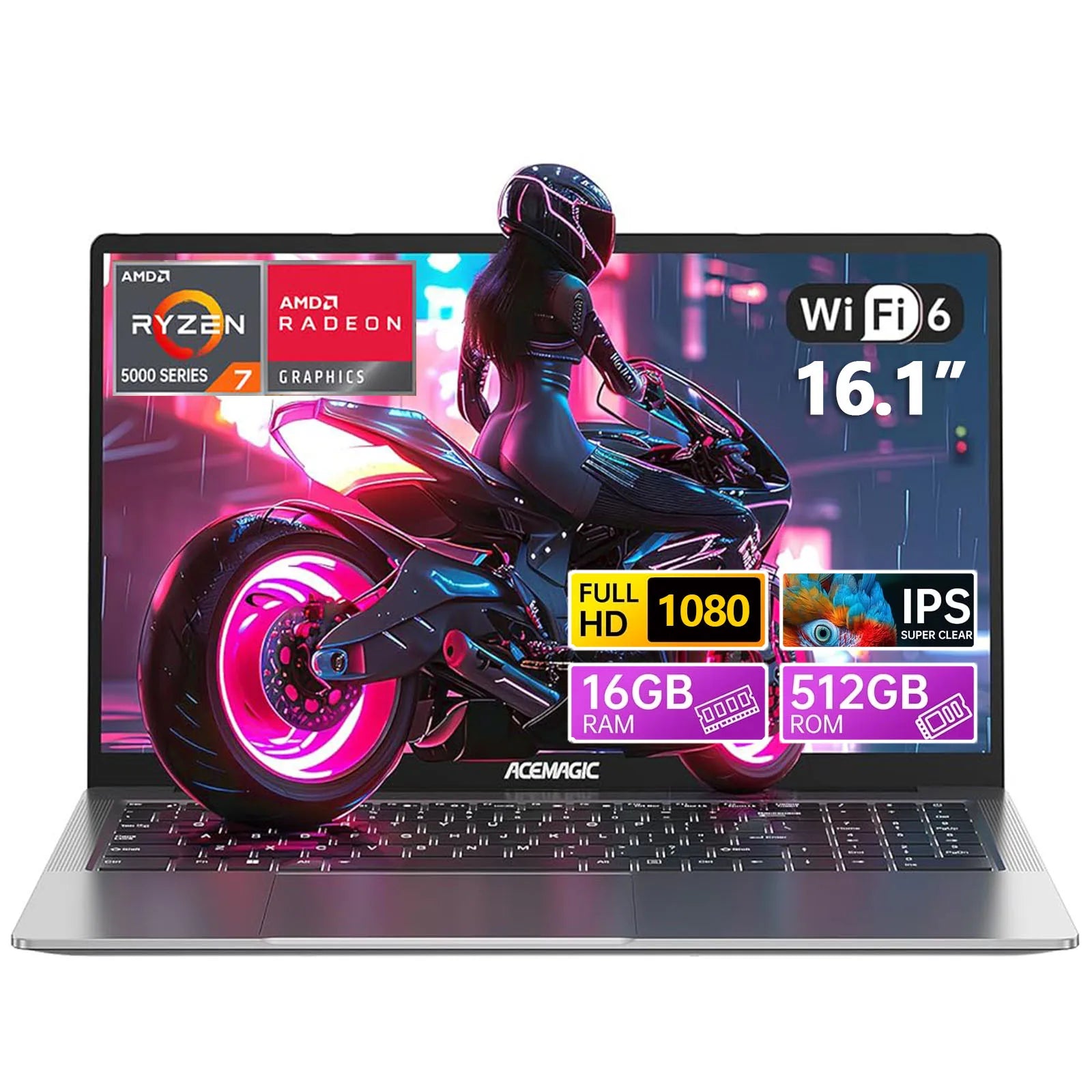 Acemagic Ax16Pro Gaming Laptop 16.1" Ips Fhd Amd Ryzen 7 5700U Notebook 16Gb Ddr4+512Gb Pci-E 53.58Wh Windows 11 Computer
