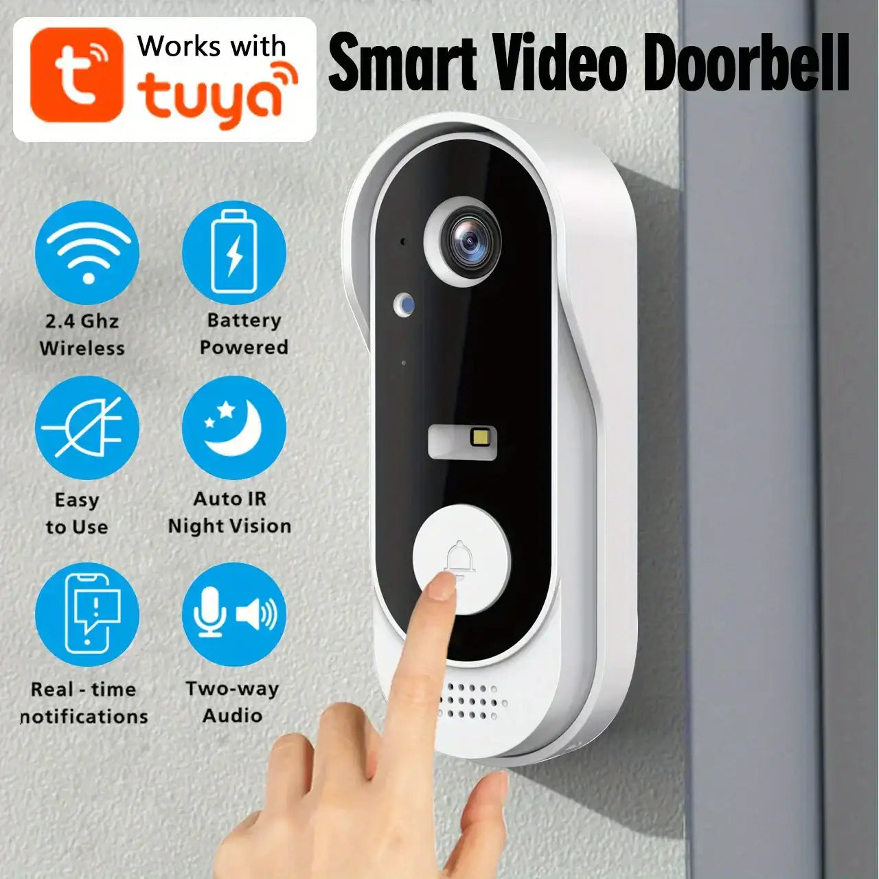 Tuya WiFi wireless smart video doorbell bidirectional outdoor HD camera 1080P support SD card/cloud storage waterproof