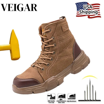 Men'S Canvas Steel Toe Safety Shoes - Lightweight Breathable Puncture-Proof Work Boots