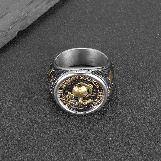 New Retro Marines Army Design Gold Silver color Rings for Men Punk Vintage 316L Stainless Steel Ring Jewelry Gifts