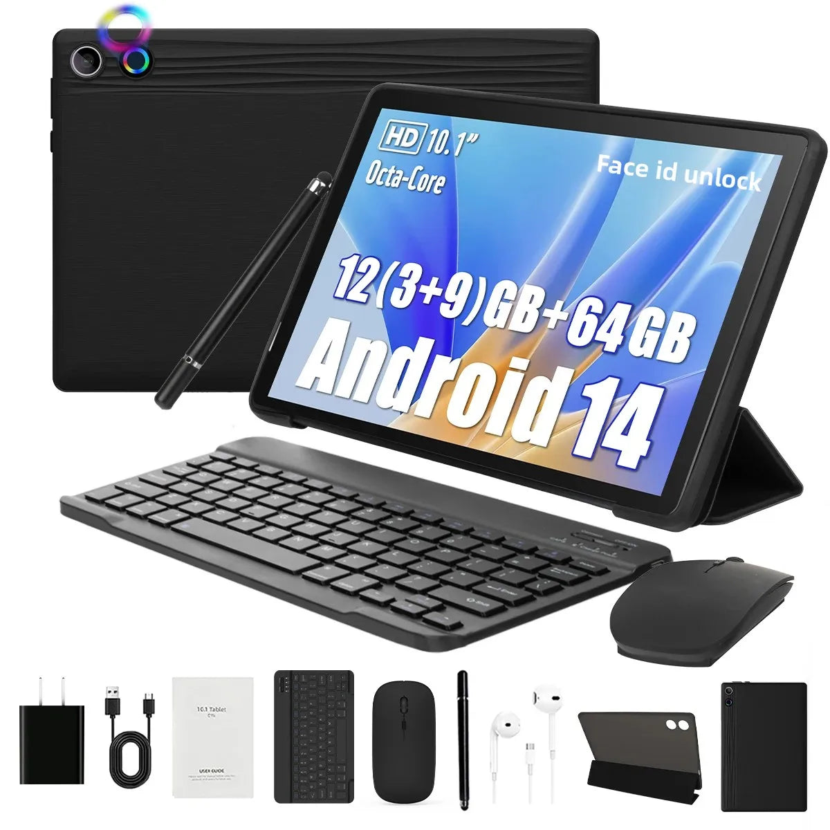 Android 14 Tablet 10 Inch 12Gb Ram 64Gb Rom Expandable 1Tb Wifi6 Widevinel1 Gms 5000Mah Stylus Keyboard Mouse Headphones Case Set