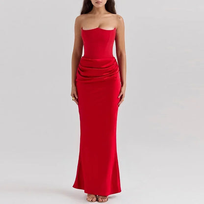 Xtocean Gorgeous Long Dress WoMen Elegant Off-Shoulder Strapless Hip Packa