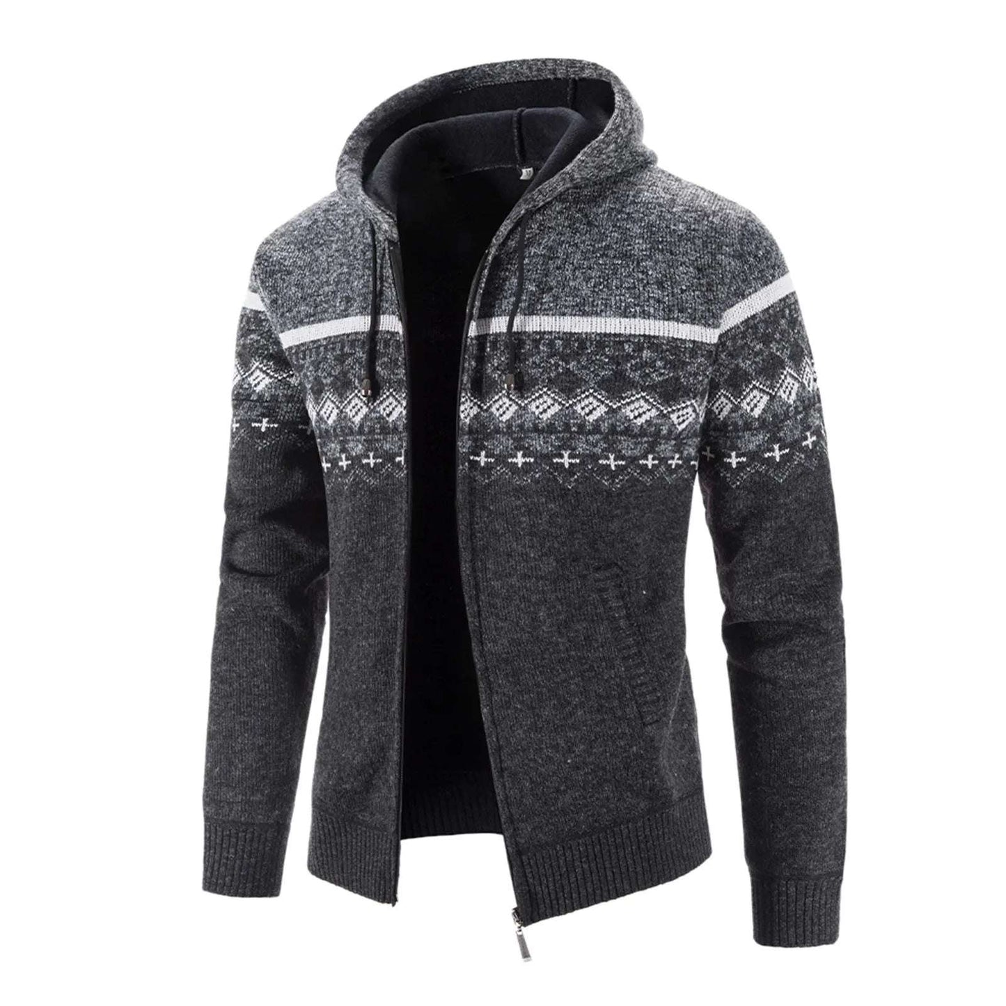 Fall Winter Men's Hooded Sweater Cardigan Jacket Color Block Long Slee