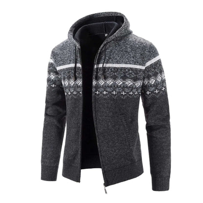 Fall Winter Men's Hooded Sweater Cardigan Jacket Color Block Long Slee
