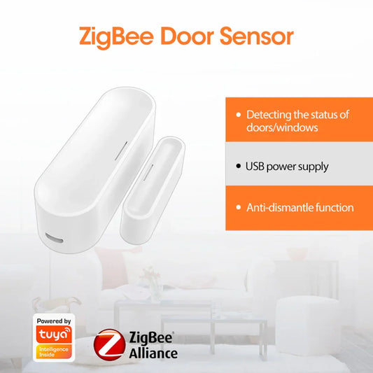 Tuya APP Door Sensor USB Powered ZigBee Smart Door Sensor Security Protection Door Window Sensor 2.4GHz Wireless for Home Office