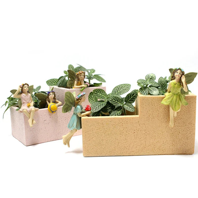 5PCS Flower Fairy Statue With Wings Micro Landscape Decoration In Flower Pots Outdoor Garden Lawn Courtyard Resin Crafts Potted