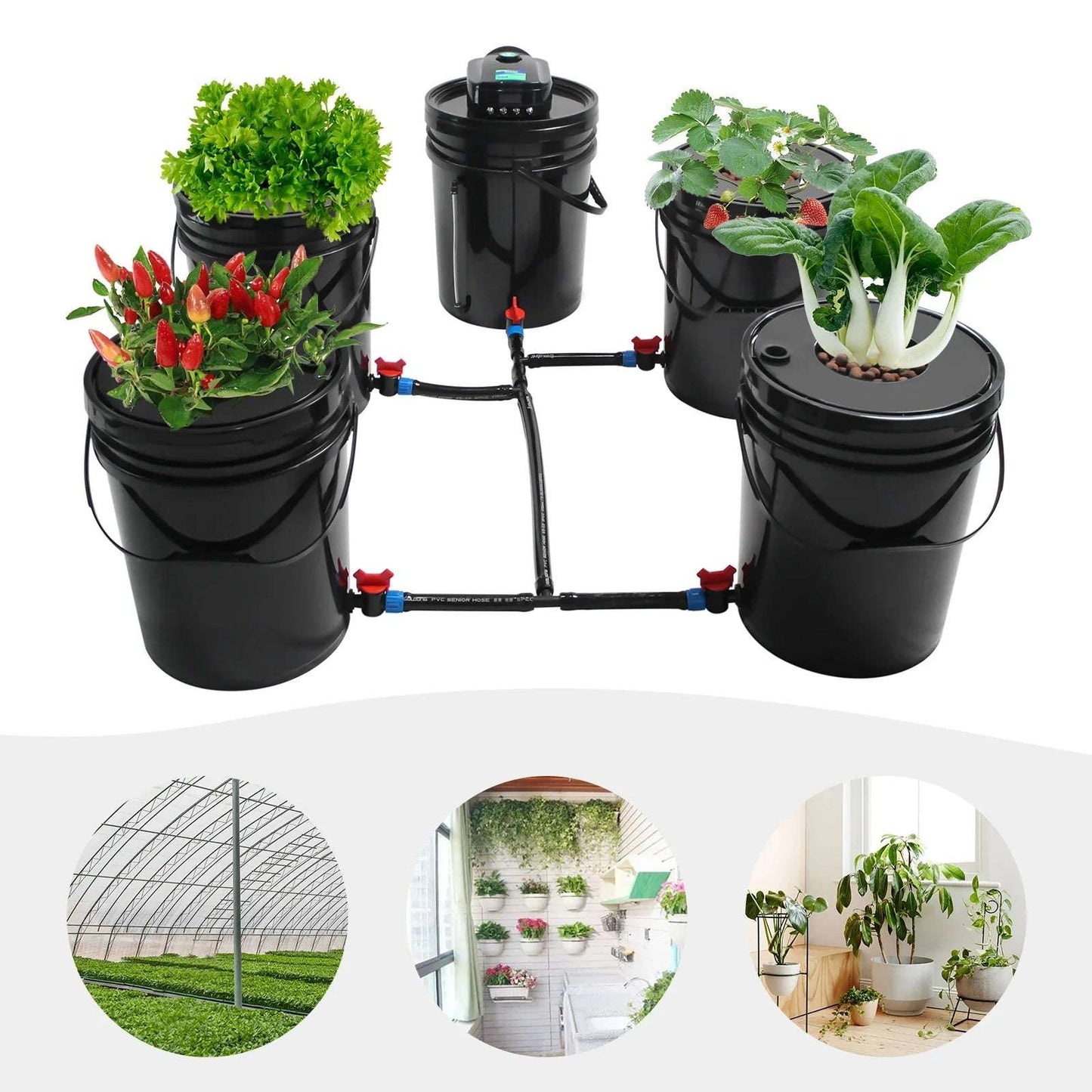 Hydroponics System 5 Buckets Deep Water Culture Hydroponic Bucket Kit with Air Pump Recirculating Grow Kit