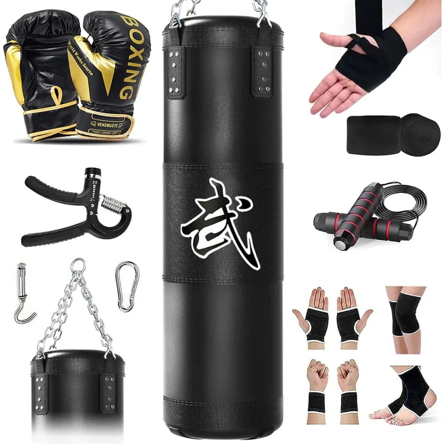 4ft Heavy Punching Bag Set for Adults with 12oz Boxing Gloves and MMA Karate Kickboxing Training Equipment for Home Gym Martial