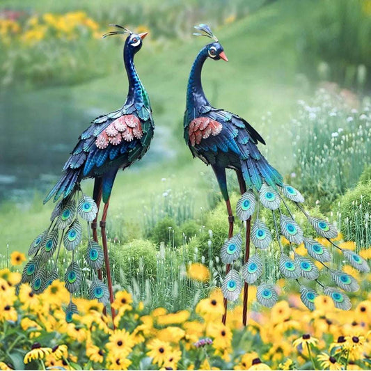 Garden Decor Outdoor Statues, Metal Peacock Decor for Outside, Garden Art Sculptures Standing for Patio Yard Lawn Home Decorati