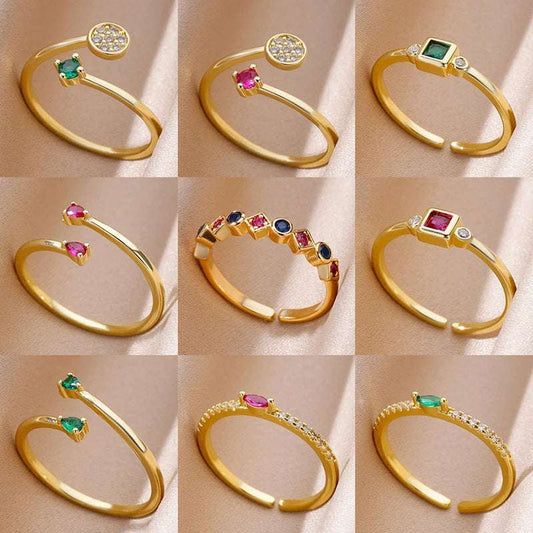 Mini Water Drop Zircon Rings for Womentainless Steel G Color Open Adjustable Wedding Ring Jewelry Christmas Birthday Gift