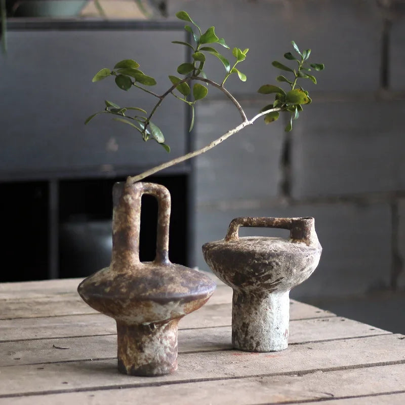 Ceramic Vase Rough Pottery Vase Flower Arrangement Vintage Handmade Wabi-Sabi Style Dried Flowers Zen Arrangement Chinese Vase