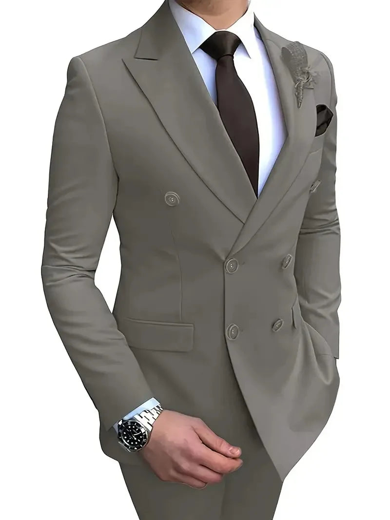 Men'suits 2-Piece Set Double Breasted Jacket Business Casual Suit Coat Work Interview Coat (Blazer+Pants)