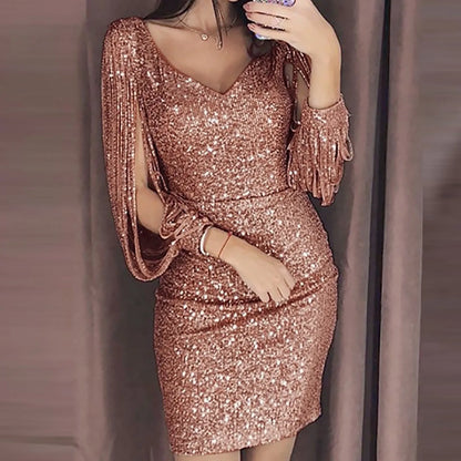 Women's & Kids' Mini Sequined Wedding Guest Dress – Long Shining Sleeve Formal Gown