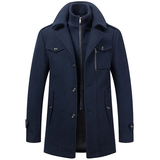 Men Fashion Autumn Winter Wool Trench Coats Fashion Middle Long Jacket Male Double Collar Zipper Coat Windbreak Woolen Overcoat